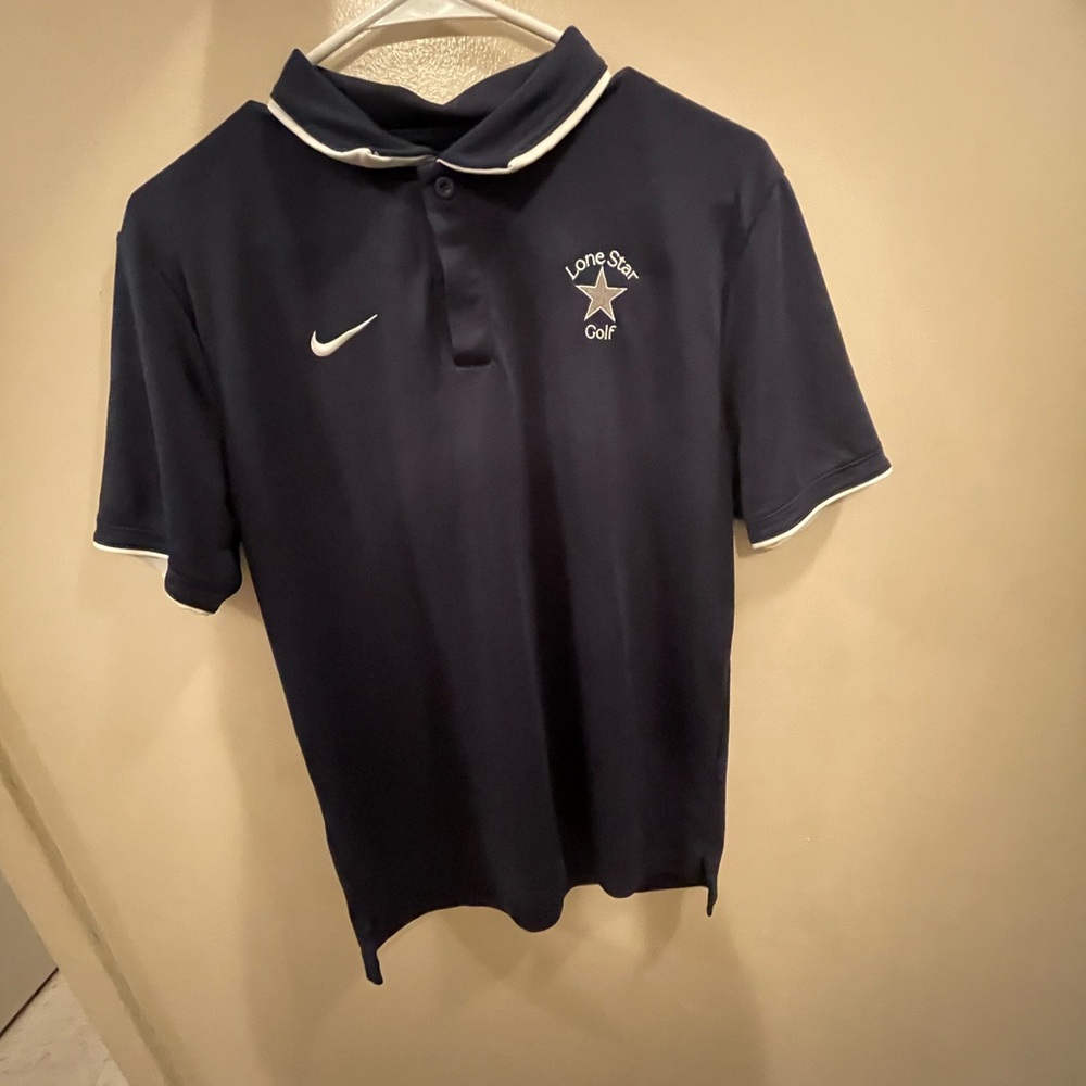 Nike Men's Dark Blue Polo Shirt with White Accents